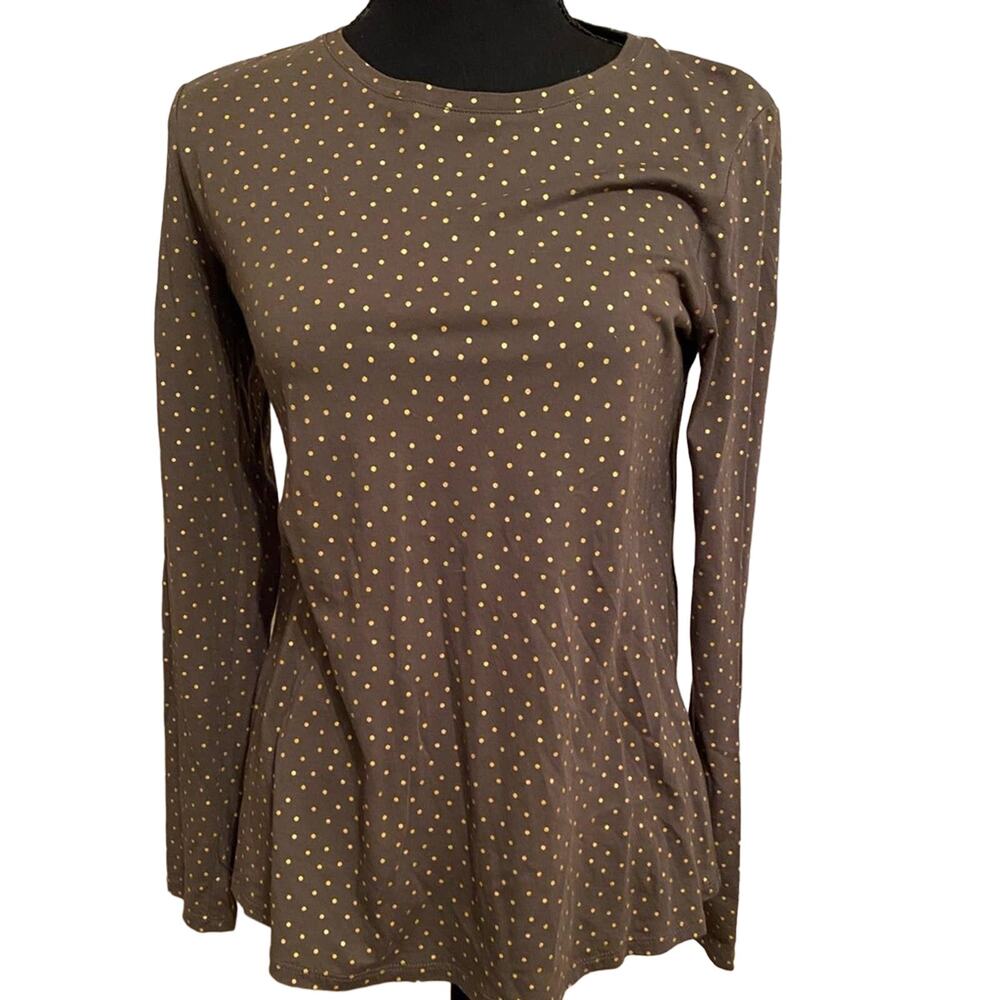 BODEN Olive Green & Gold Polka Dot SABRINA Swing A-Line Long Sleeve Tee Top Sm - Picture 2 of 3